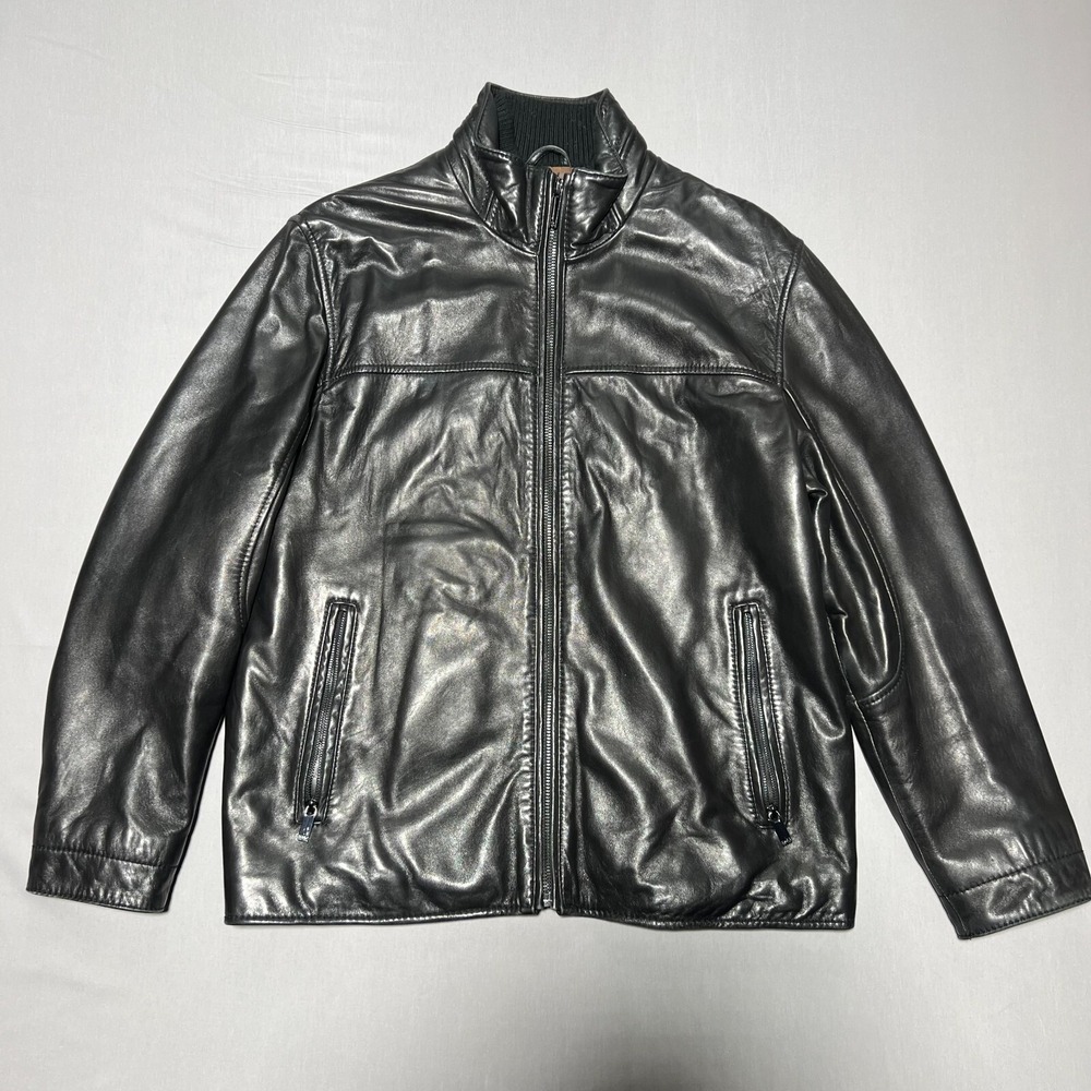 Marc New York Mens Black Leather Full Zip Stand-Up Collar Biker Jacket Size M
